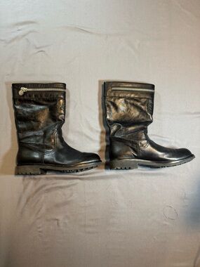 Coach Black Leather Mid-Calf Zip Ankle Boots Signature Logo Size 10